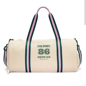 LAST CHANCE PINK Victoria's Secret Cream and Green Travel Bag with Sporty Design